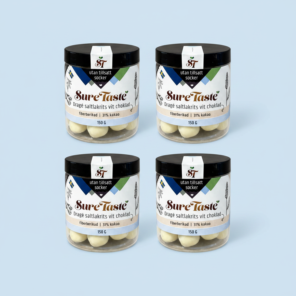 Vit choklad saltlakrits, 4 burkar, 600g